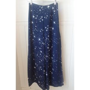 Finders Celestial Star Print Pants Blue Wide Leg Split Hem Palazzo High Rise S